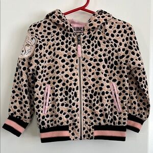 Oshkosh Leopard Print Hooded satin bomber jacket 2t